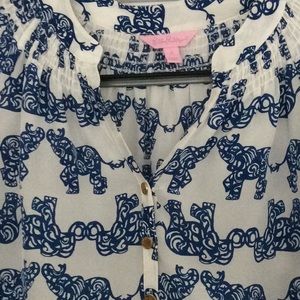 Lily Pulitzer 100% Silk Blouse with ELEPHANT PRINT